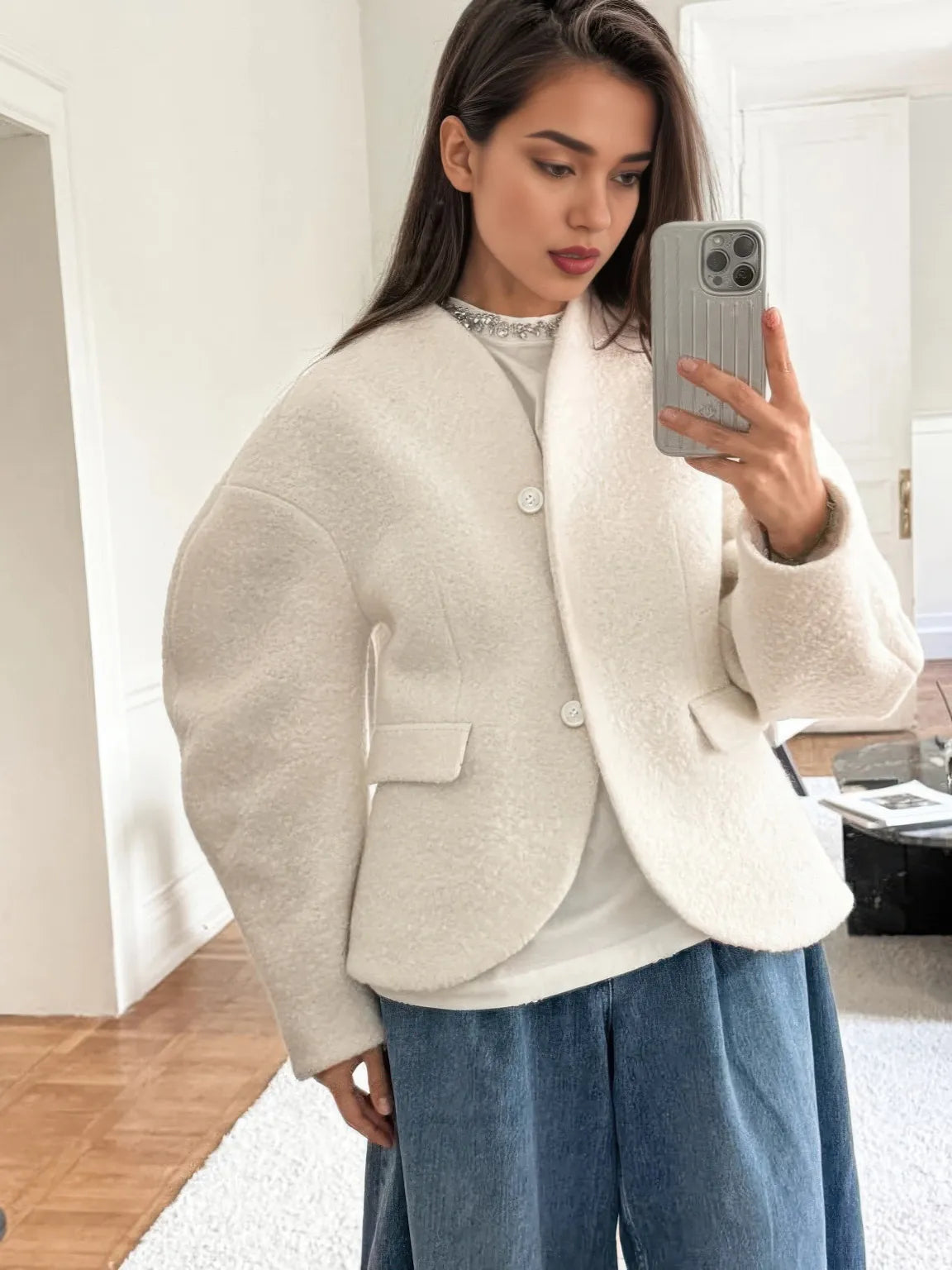 White tweed coat for women