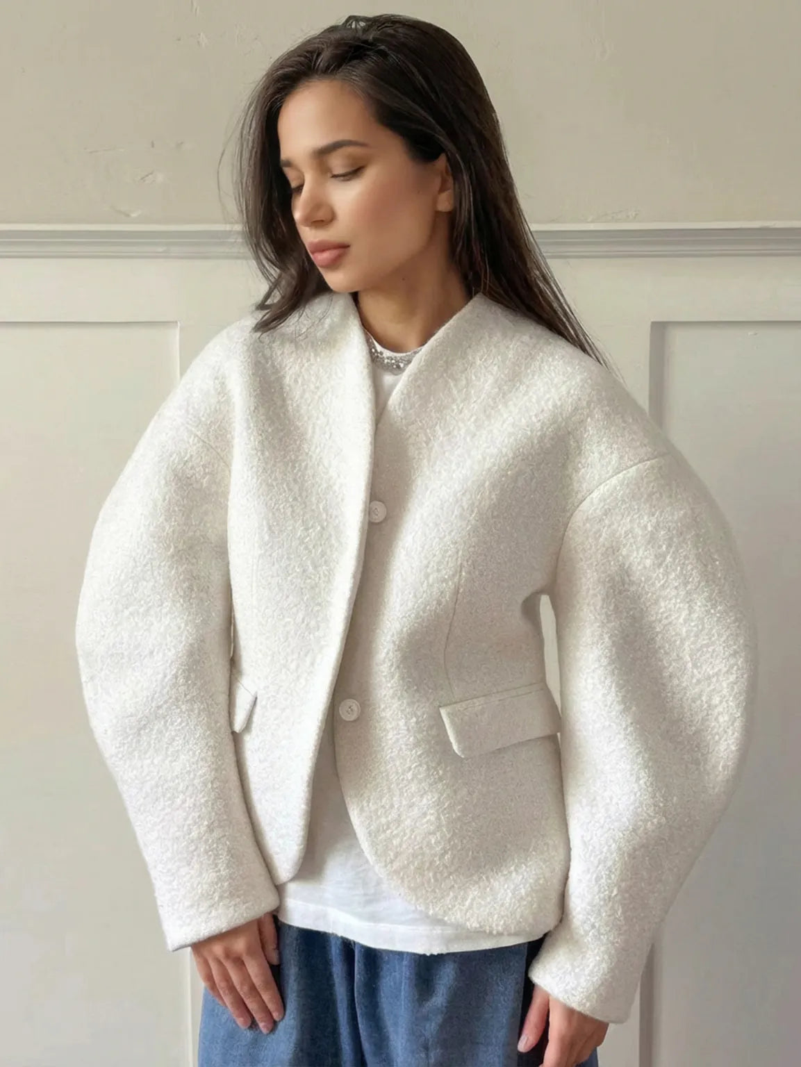 White tweed coat for women