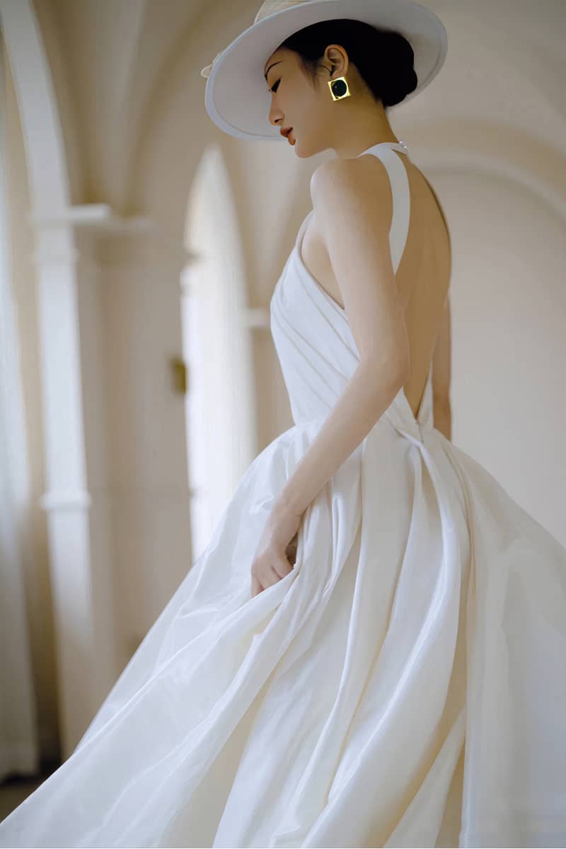 Satin Backless Sleeveless Wedding Dress