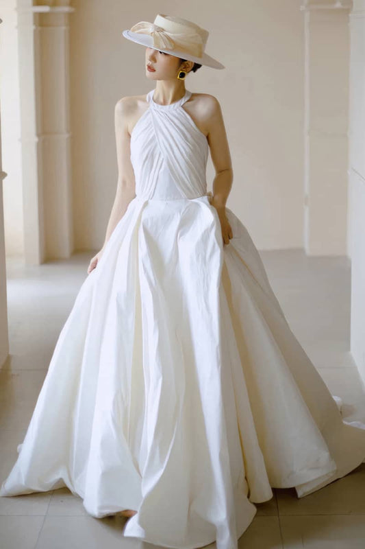 Satin Backless Sleeveless Wedding Dress