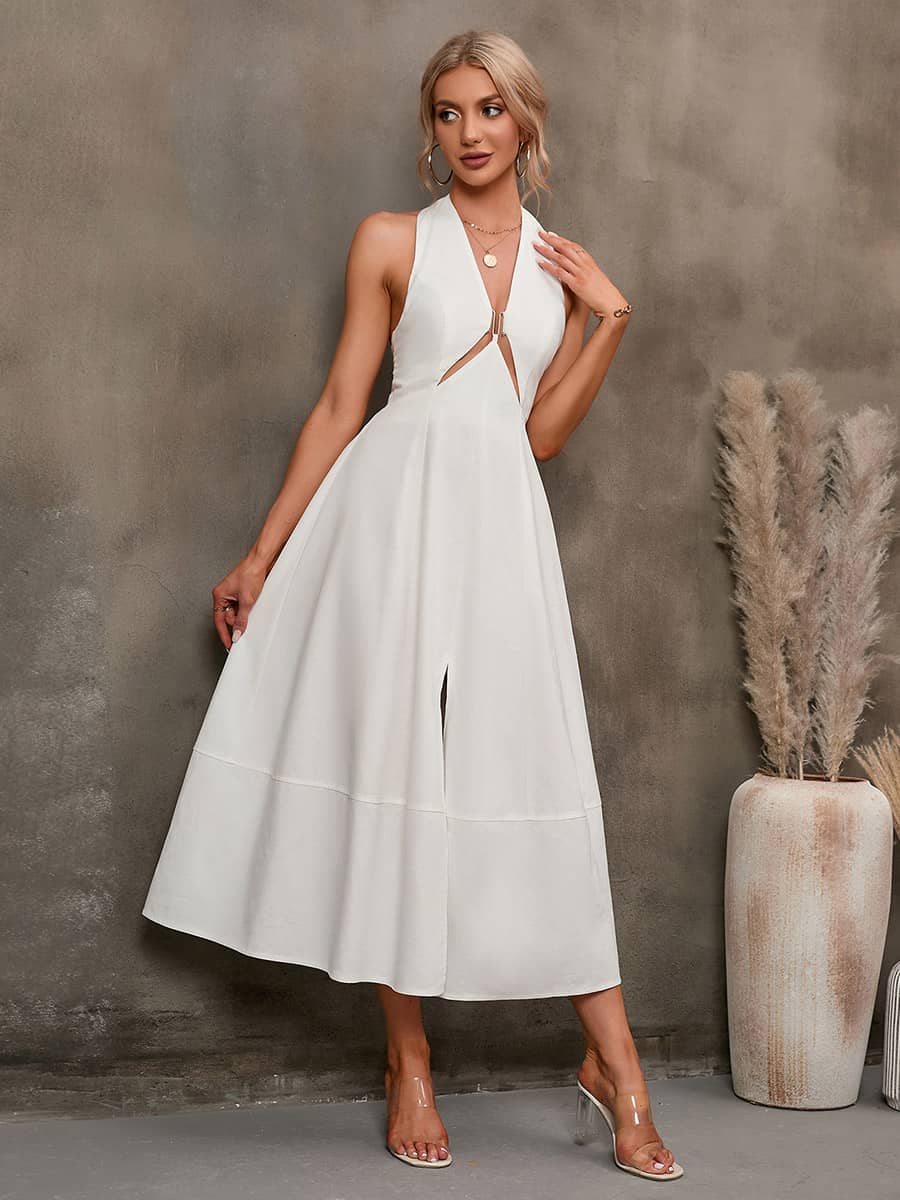 Sleeveless backless wrap dress