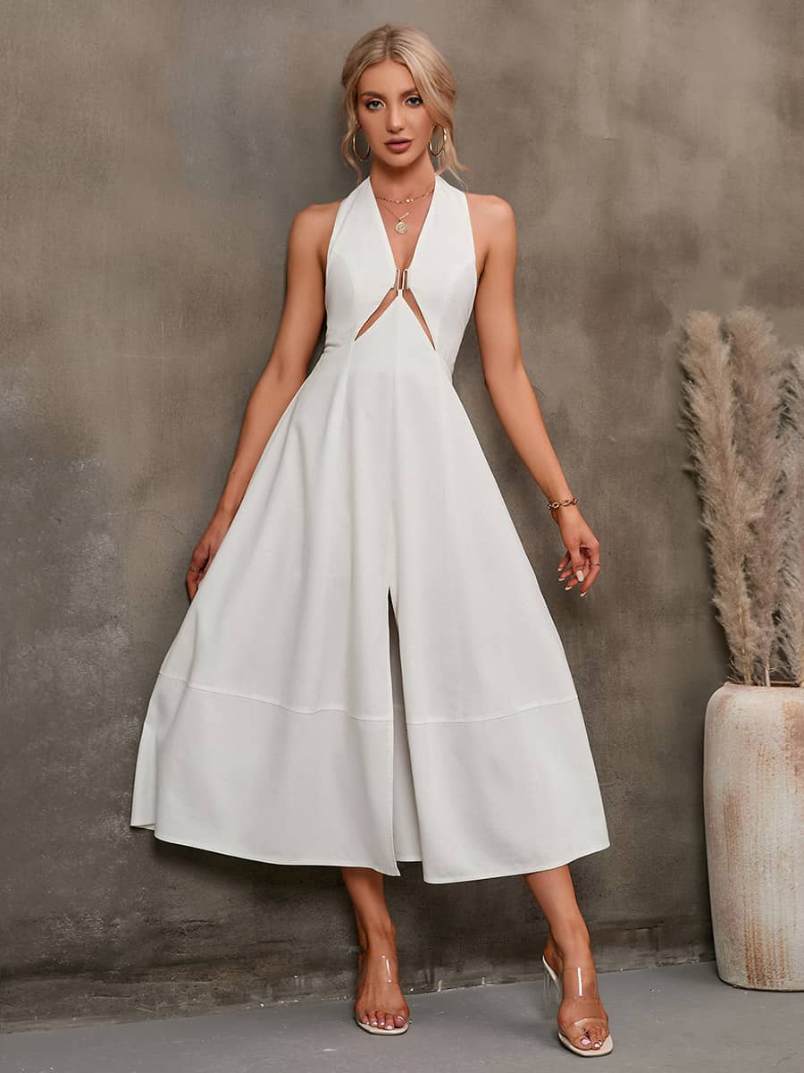 Sleeveless backless wrap dress