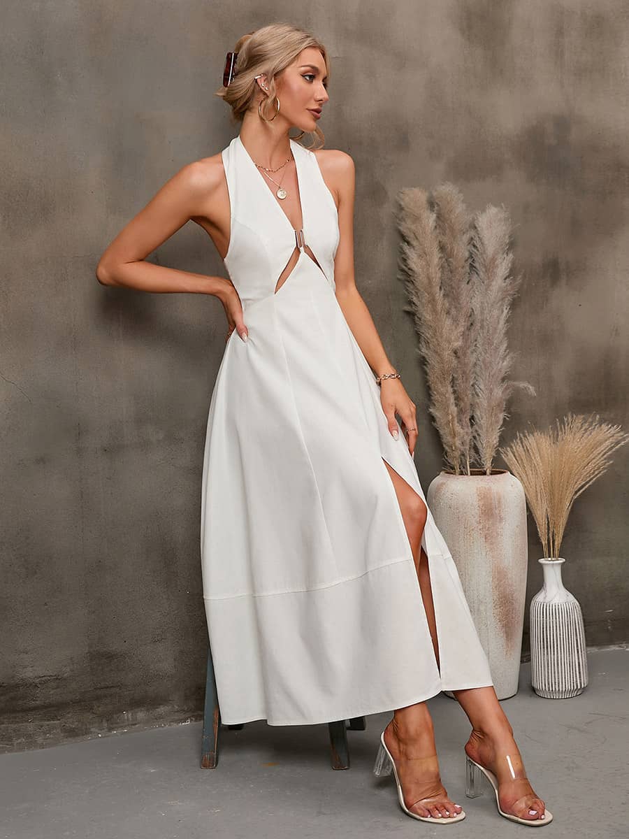 Sleeveless backless wrap dress