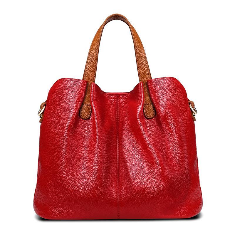 Casual large-capacity PU Leather Tote bag Red | YonPop