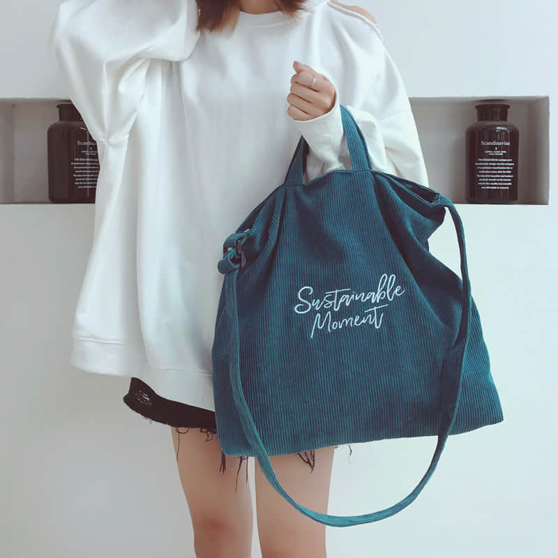Fashion Tote Shoulder corduroy Bag Teal | YonPop
