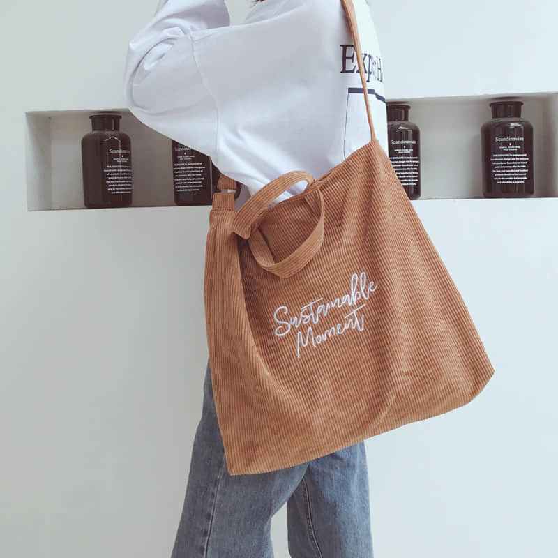 Fashion Tote Shoulder corduroy Bag Brown | YonPop