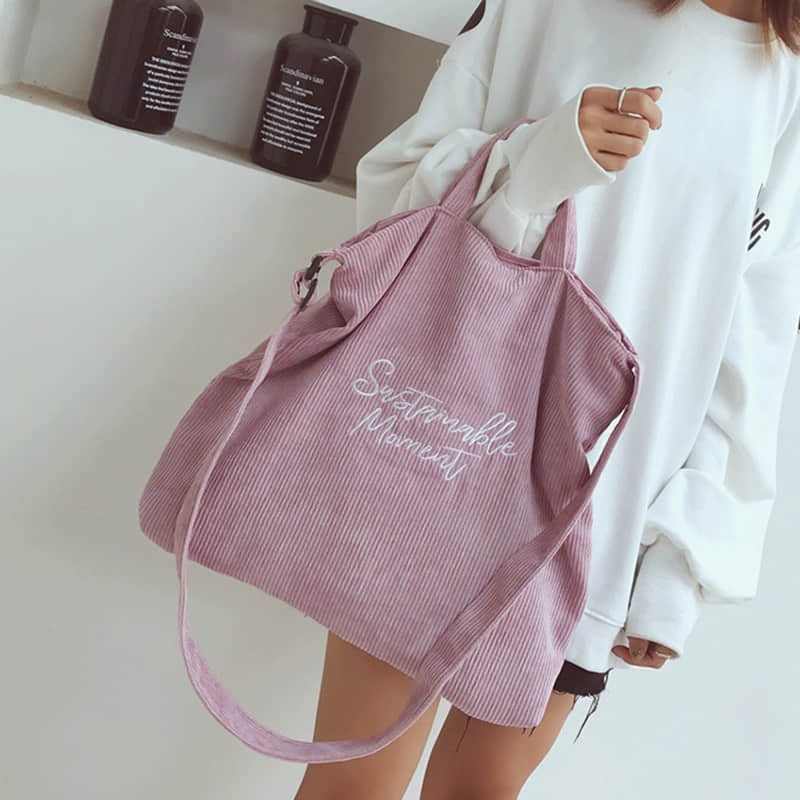 Fashion Tote Shoulder corduroy Bag Pink | YonPop