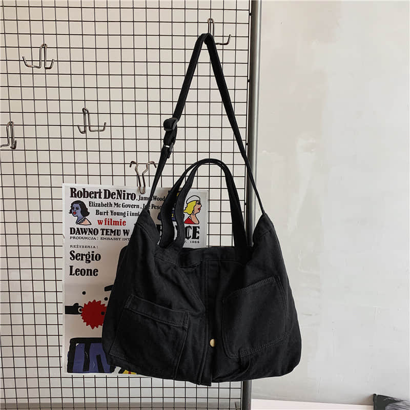 Hand-held shopping bag girl large capacity messenger bag Black | YonPop
