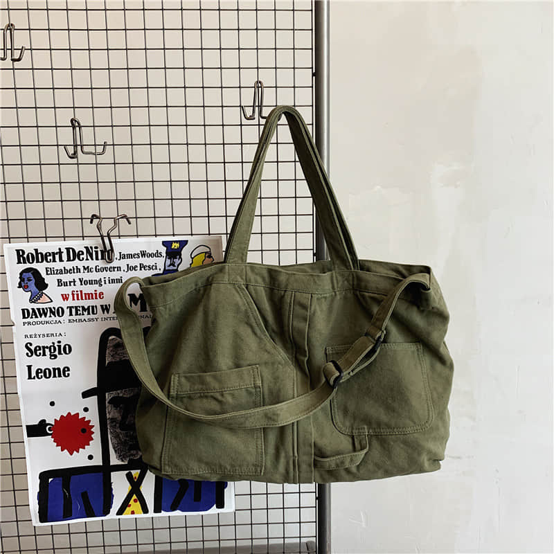 Hand-held shopping bag girl large capacity messenger bag DarkOliveGreen | YonPop