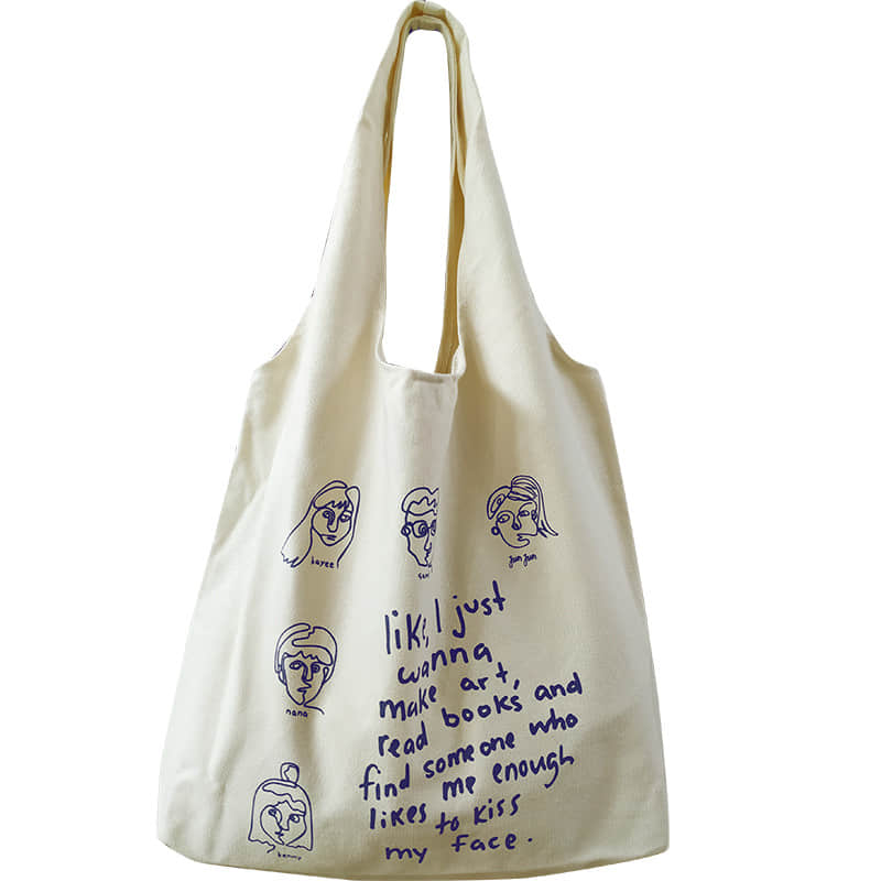 Retro canvas bag women's large capacity tote bag White | YonPop