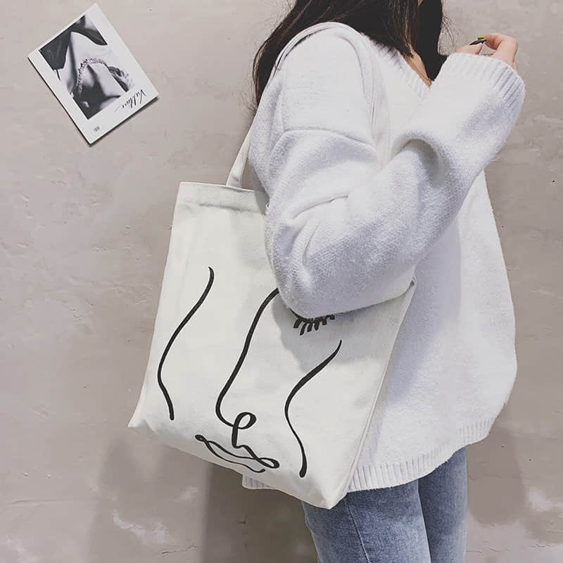 Canvas bag women's single shoulder letter large capacity tote bag  | YonPop