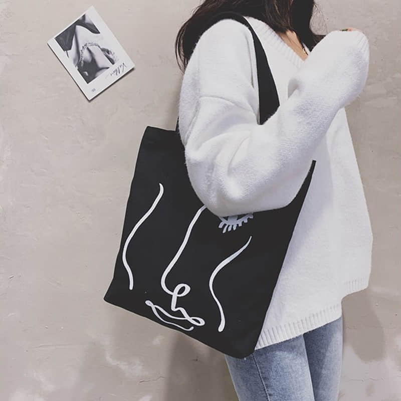 Canvas bag women's single shoulder letter large capacity tote bag  | YonPop