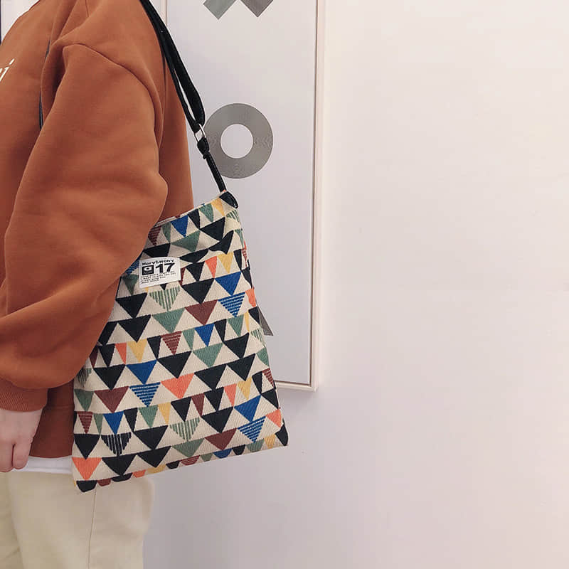 Women's retro geometric corduroy shoulder bag  | YonPop