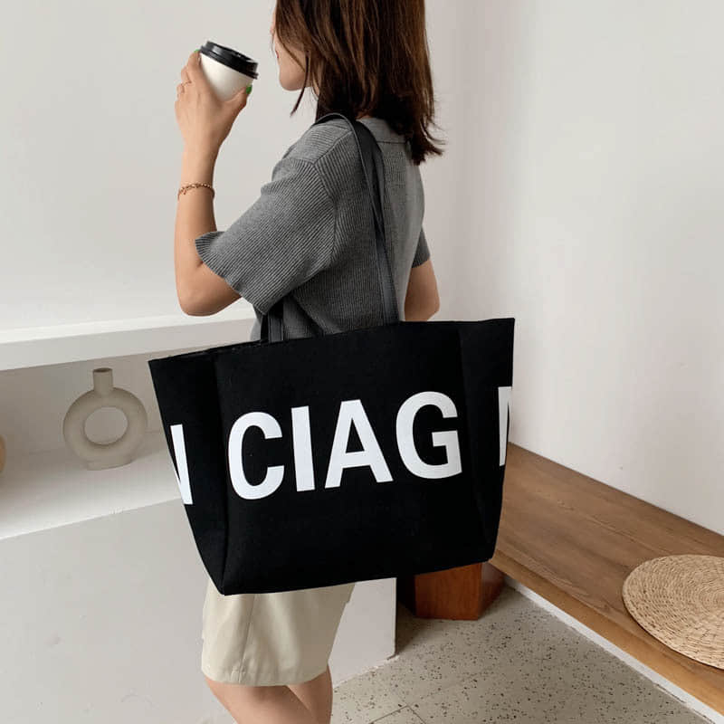 Letter canvas bag women's shoulder bag large capacity tote bag  | YonPop