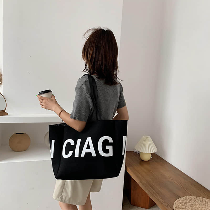 Letter canvas bag women's shoulder bag large capacity tote bag  | YonPop