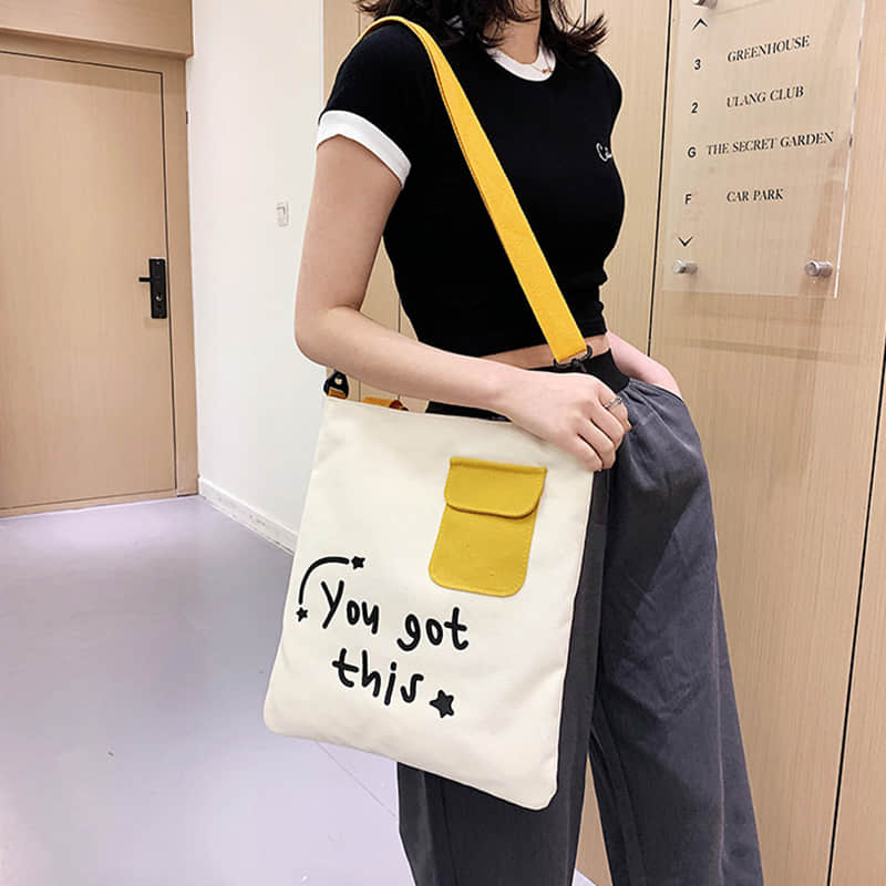 Large-capacity canvas stitching tote bag shoulder bag  | YonPop