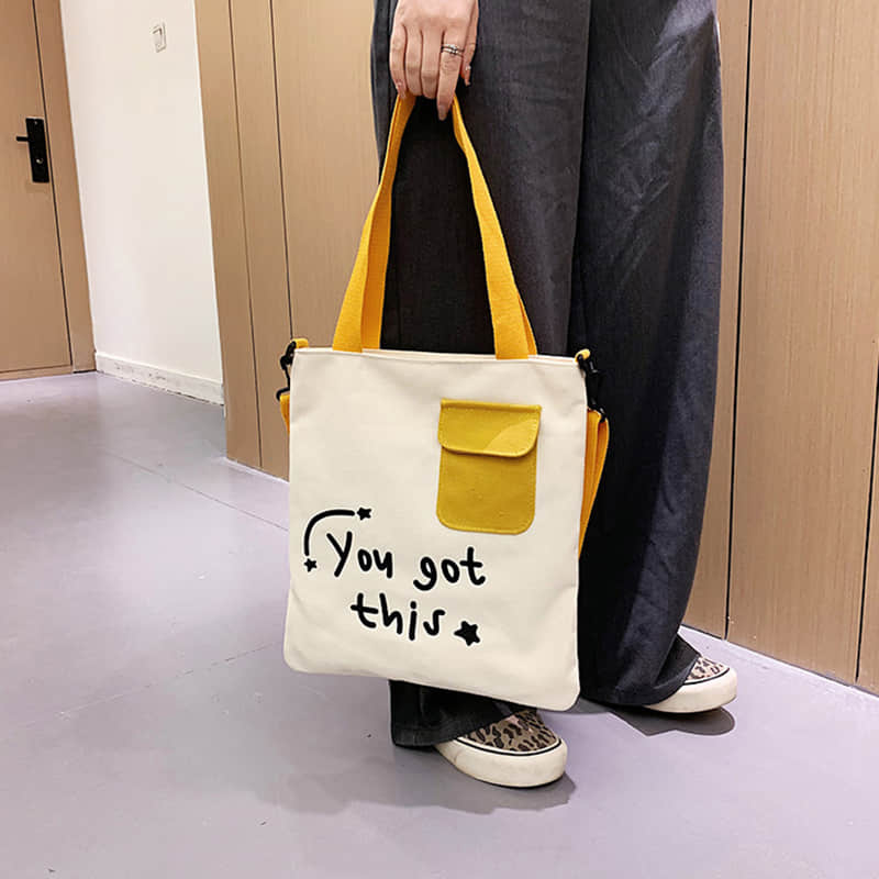 Large-capacity canvas stitching tote bag shoulder bag  | YonPop