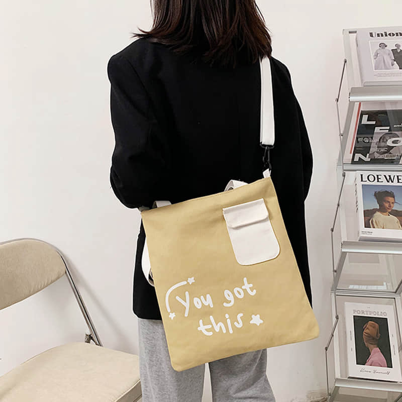 Large-capacity canvas stitching tote bag shoulder bag  | YonPop