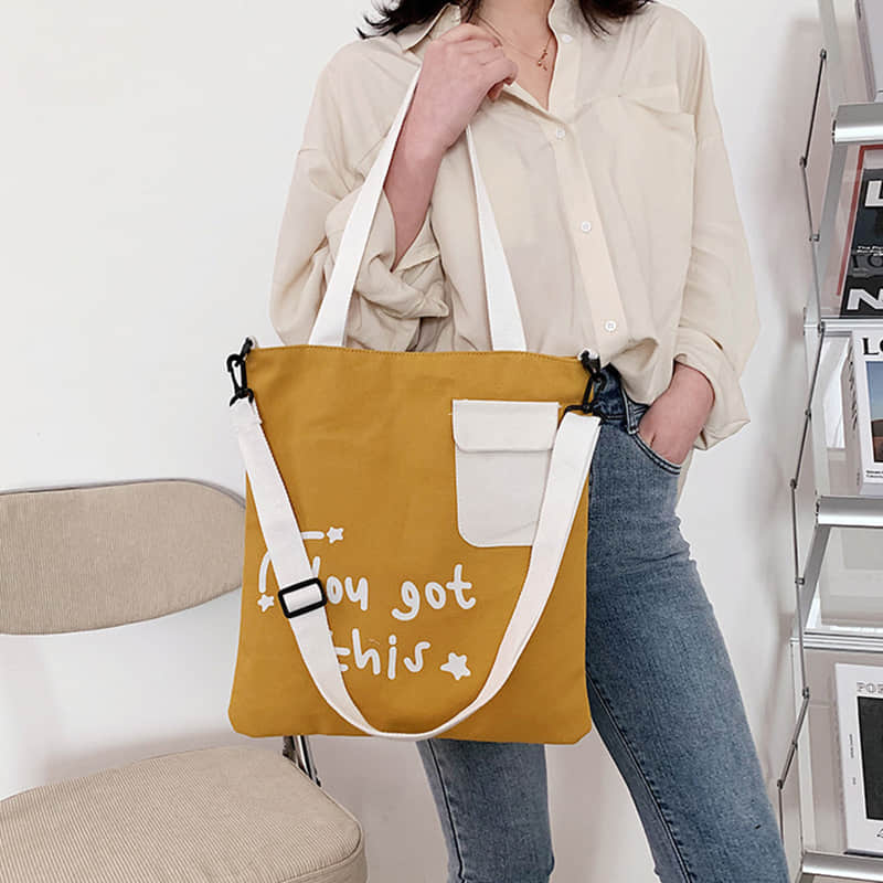 Large-capacity canvas stitching tote bag shoulder bag  | YonPop