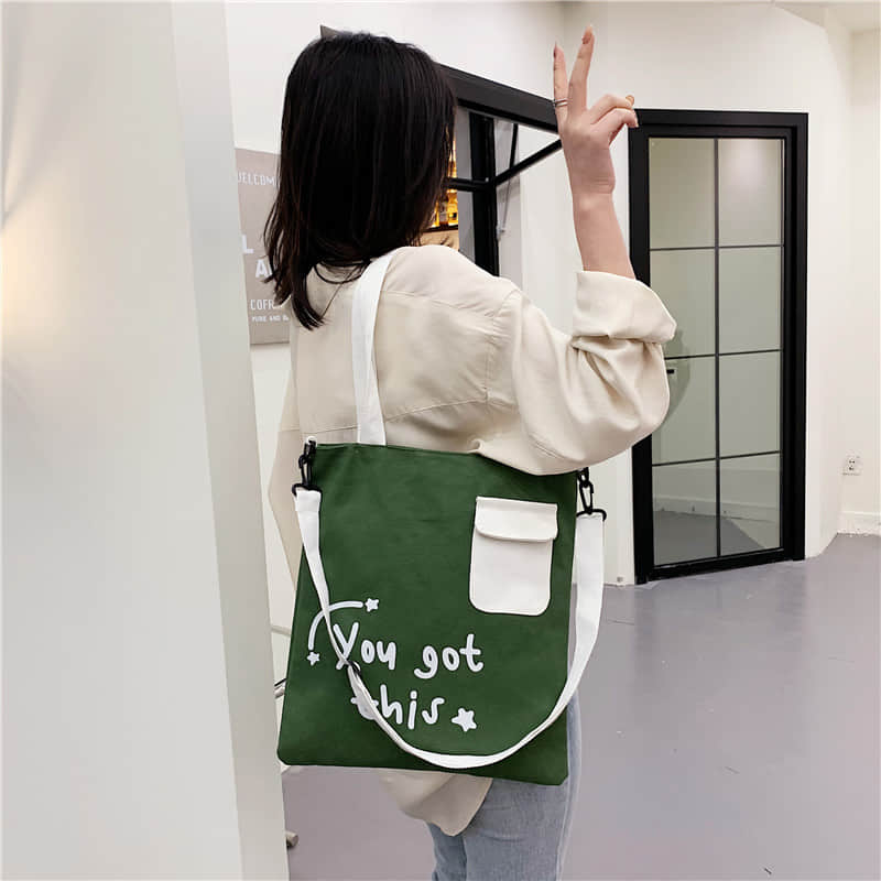 Large-capacity canvas stitching tote bag shoulder bag  | YonPop