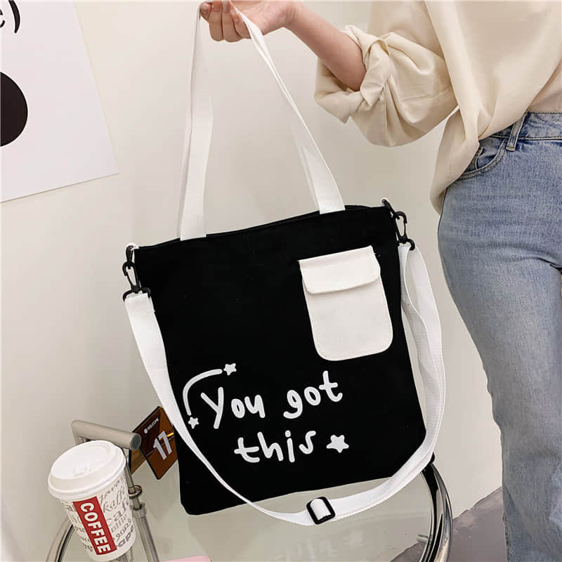 Large-capacity canvas stitching tote bag shoulder bag  | YonPop