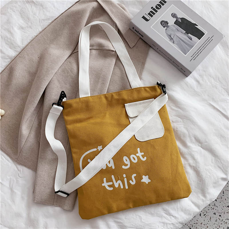 Large-capacity canvas stitching tote bag shoulder bag DarkGoldenRod | YonPop