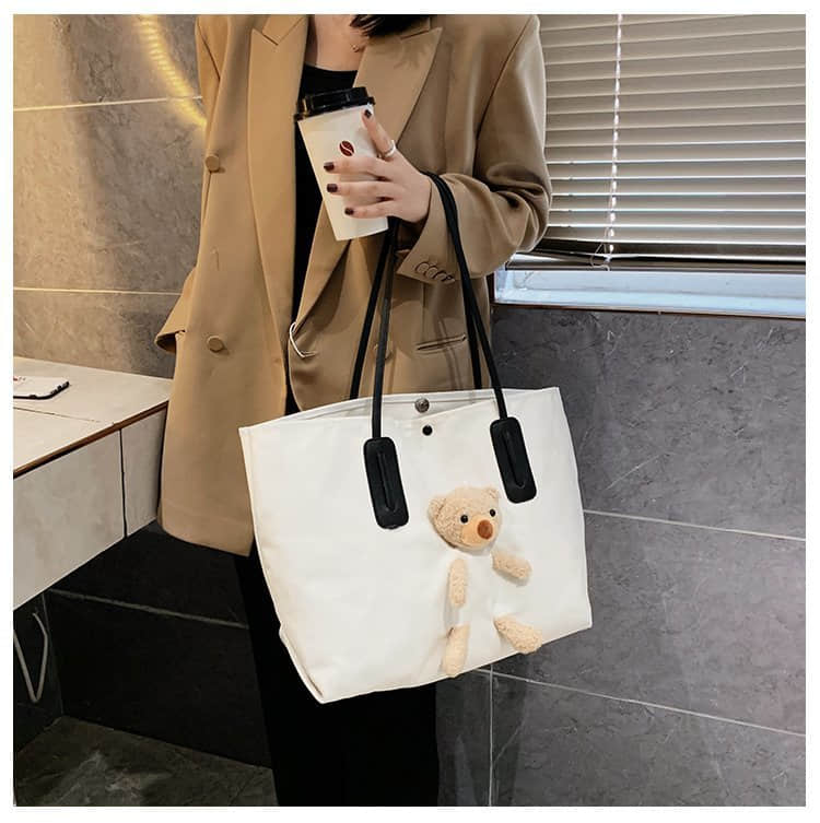 Cute bear large capacity canvas bag women's tote bag  | YonPop