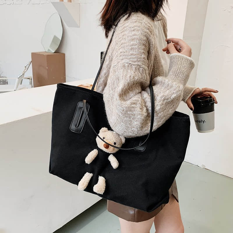 Cute bear large capacity canvas bag women's tote bag  | YonPop