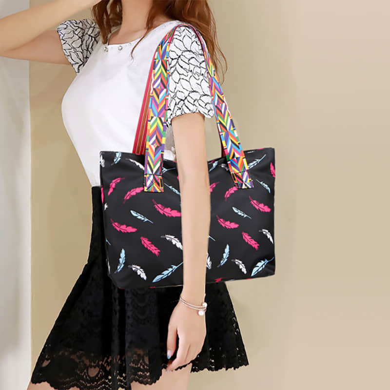 Printed ribbon handbag shopping bag large capacity waterproof Oxford bag  | YonPop