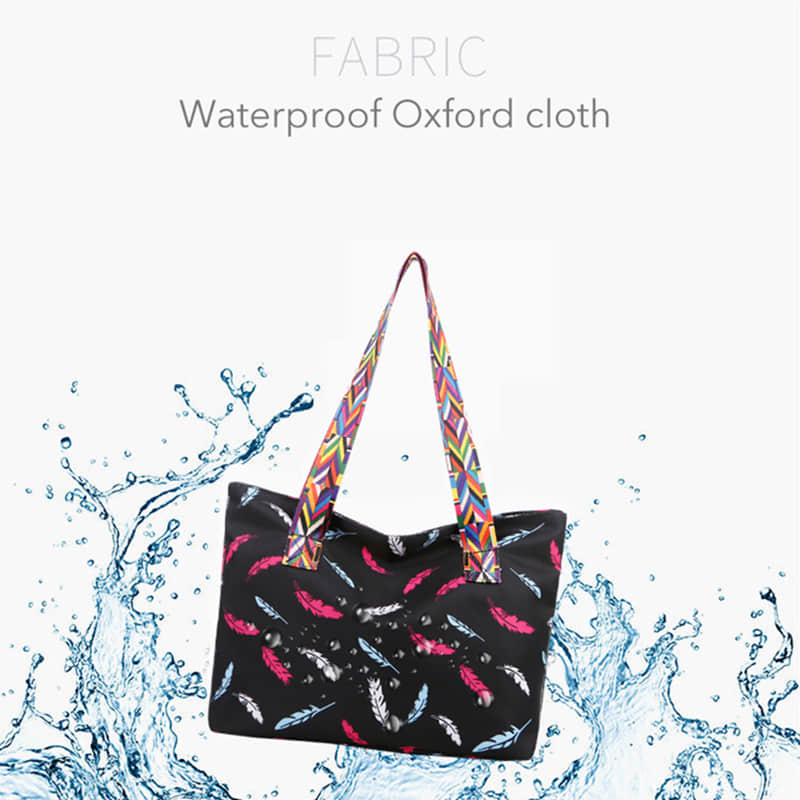 Printed ribbon handbag shopping bag large capacity waterproof Oxford bag  | YonPop