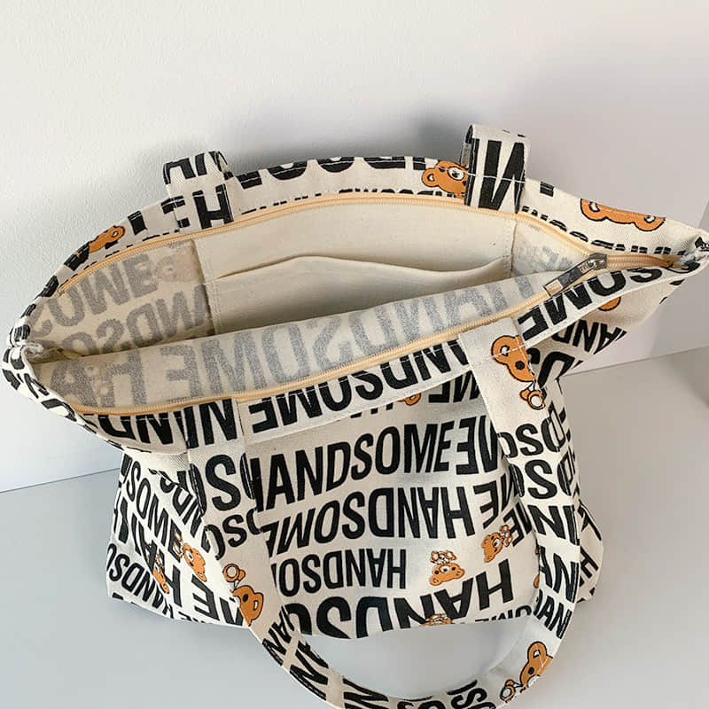 Large capacity canvas bag, letter tote bag  | YonPop