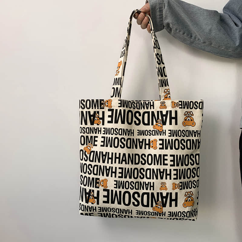 Large capacity canvas bag, letter tote bag One Color | YonPop