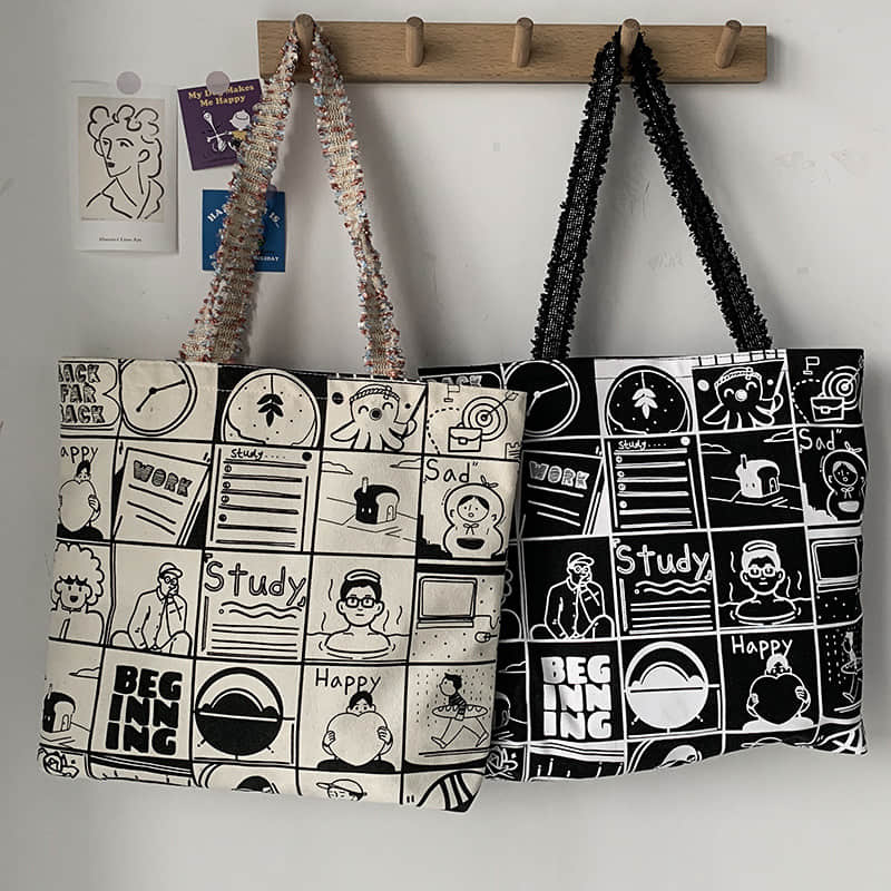 Printing Large capacity canvas bag, letter tote bag  | YonPop