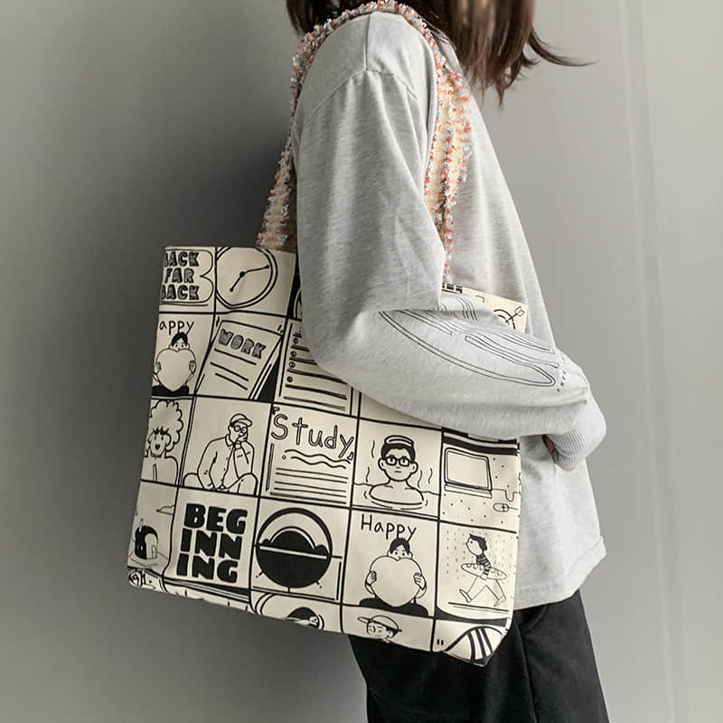 Printing Large capacity canvas bag, letter tote bag  | YonPop