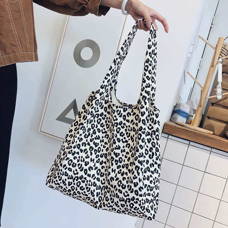 Retro leopard print shoulder bag women fashion simple portable canvas bag  | YonPop