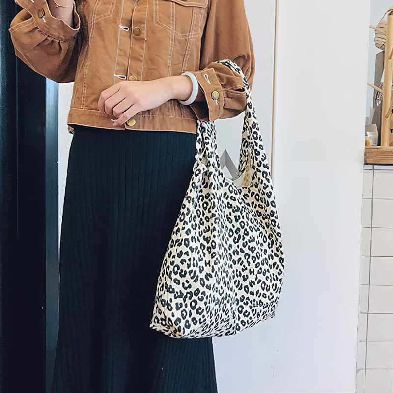 Retro leopard print shoulder bag women fashion simple portable canvas bag  | YonPop