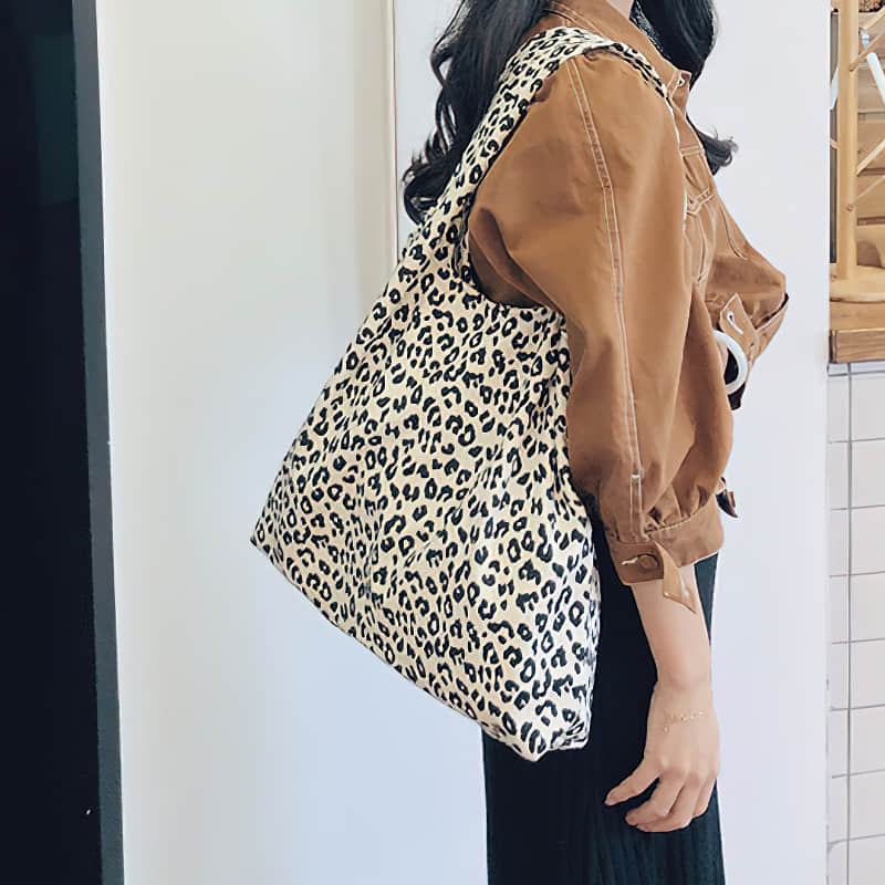 Retro leopard print shoulder bag women fashion simple portable canvas bag  | YonPop