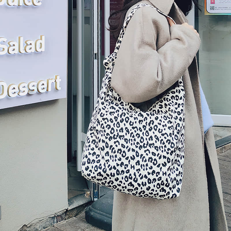 Retro leopard print shoulder bag womens fashion canvas bag  | YonPop