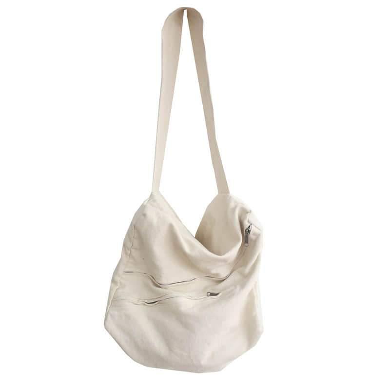 2021 women's canvas bag shoulder bag simple large-capacity shoulder bag White | YonPop