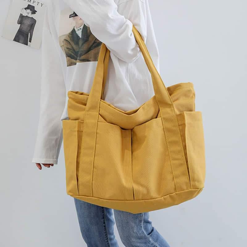 Casual large-capacity shopping bag simple one-shoulder big bag broadband tote bag  | YonPop