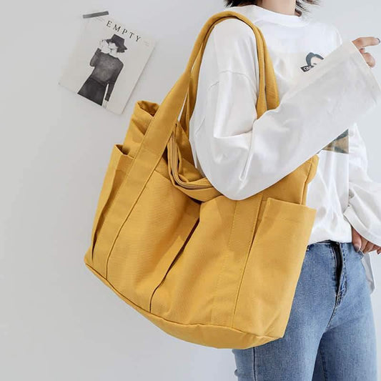 Casual large-capacity shopping bag simple one-shoulder big bag broadband tote bag  | YonPop