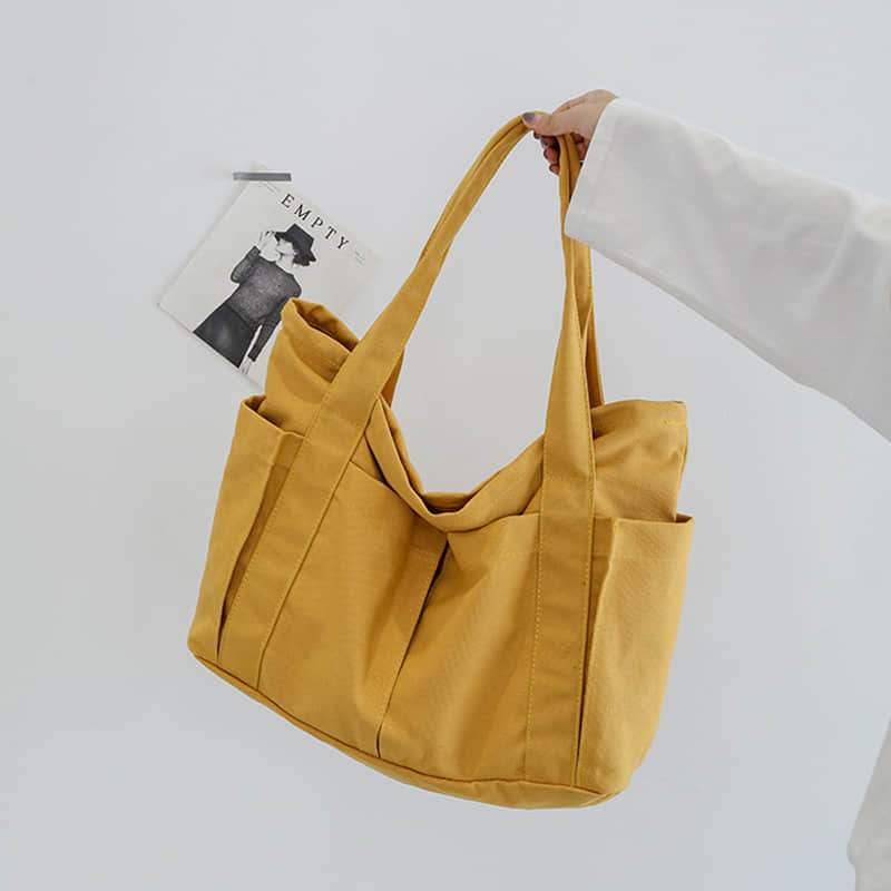 2021 Casual large-capacity shopping bag simple one-shoulder big bag broadband tote bag Yellow | YonPop