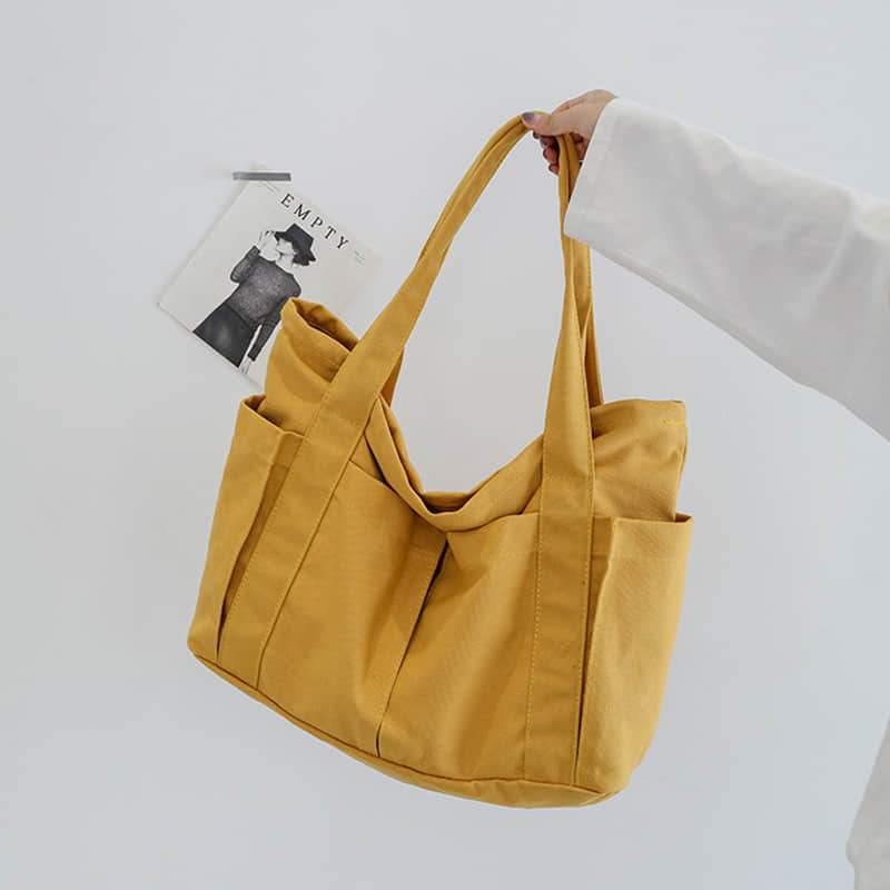 Casual large-capacity shopping bag simple one-shoulder big bag broadband tote bag Yellow | YonPop