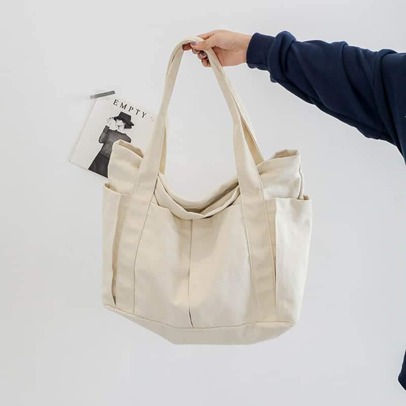 Casual large-capacity shopping bag simple one-shoulder big bag broadband tote bag White | YonPop