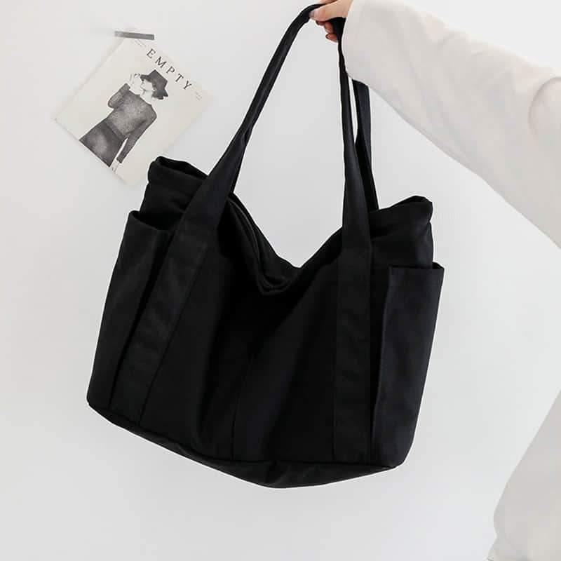 Casual large-capacity shopping bag simple one-shoulder big bag broadband tote bag Black | YonPop