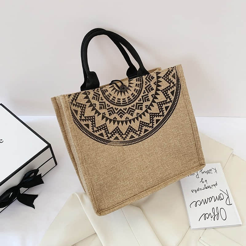 Burlap shopping fashion storage bag linen bag Tote  | YonPop