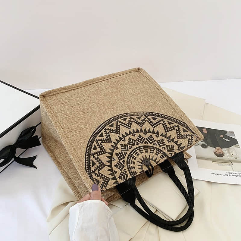 Burlap shopping fashion storage bag linen bag Tote  | YonPop