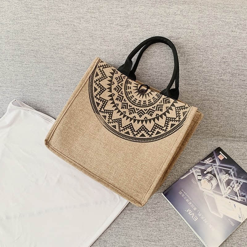 Burlap shopping fashion storage bag linen bag Tote  | YonPop