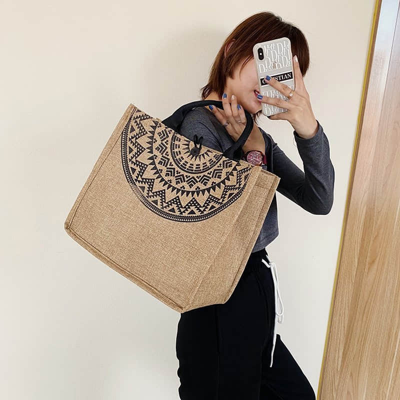 Burlap shopping fashion storage bag linen bag Tote  | YonPop