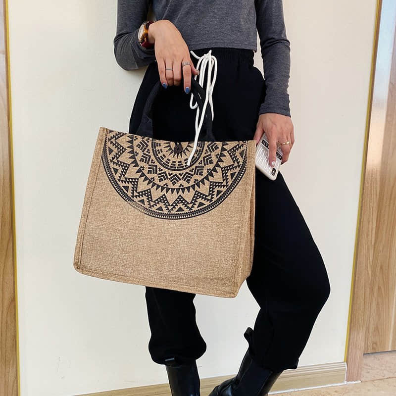 Burlap shopping fashion storage bag linen bag Tote  | YonPop